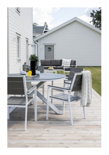 VENTURE DESIGN rund Copacabana havebord - gr glas og hvid aluminium (140)