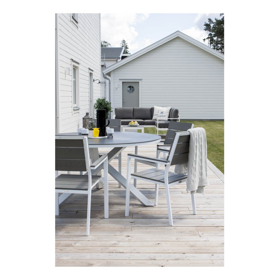 VENTURE DESIGN rund Copacabana havebord - gr glas og hvid aluminium (140)