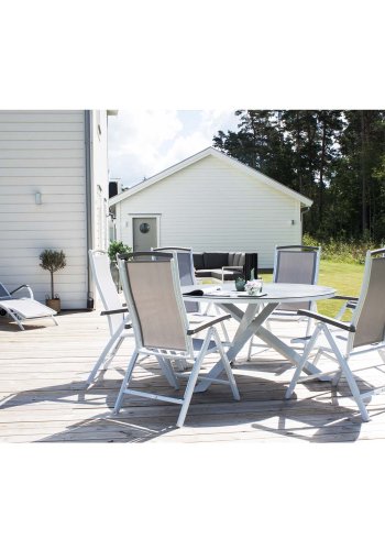 VENTURE DESIGN rund Copacabana havebord - gr glas og hvid aluminium (140)