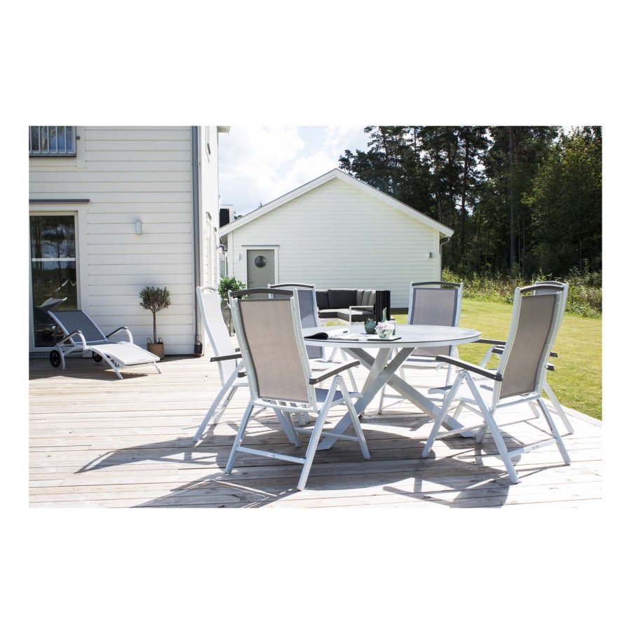 VENTURE DESIGN rund Copacabana havebord - gr glas og hvid aluminium (140)