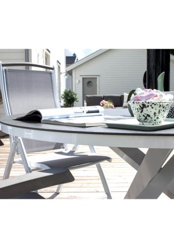 VENTURE DESIGN rund Copacabana havebord - gr glas og hvid aluminium (140)