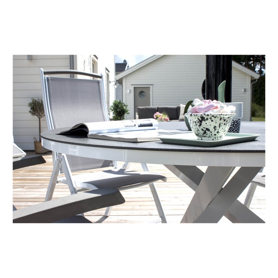 VENTURE DESIGN rund Copacabana havebord - gr glas og hvid aluminium (140)