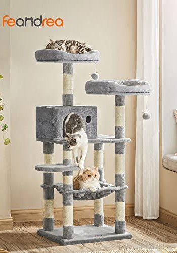 FEANDREA kradsetr, 5 niveauer, 2 platforme, 1 hule, 2 pomponer, 1 hngekje - lysegr plys