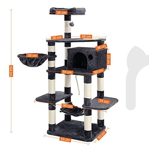 FEANDREA kradsetr, 6 niveauer, 1 platform, 1 hule, 1 pompon, 1 kurv, 1 hngekje - rggr plys