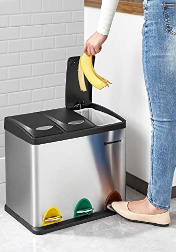 SONGMICS affaldsspand, m. lg, 3-i-1 pedalspand - slv stl
