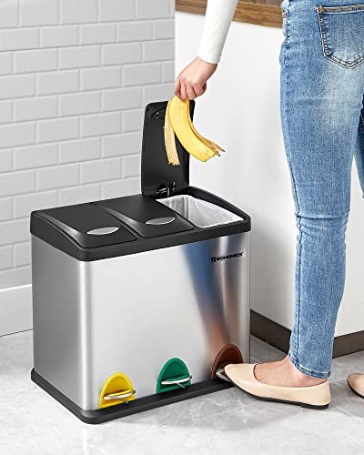 SONGMICS affaldsspand, m. lg, 3-i-1 pedalspand - slv stl