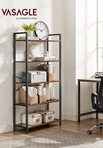 VASAGLE bogreol, m. 5 hylder - rustik brun spnplade og sort stl