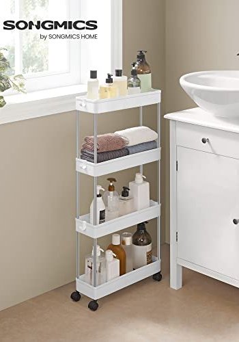 SONGMICS smal rullevogn, m. 4 hylder og hjul - hvid polypropylen og stl