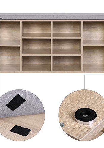 VASAGLE entrébnk, m. stofhynde og 10 rum til sko - naturfarvet spnplade (104x30)