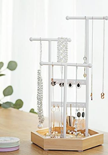 SONGMICS smykkestativ - hvid jern og natur tr