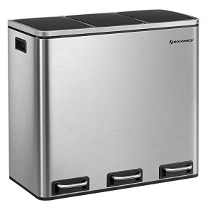 SONGMICS affaldspand, 3-rums, pedal, m. soft-close lg, indvendig plastspand, hndtag - slv stl