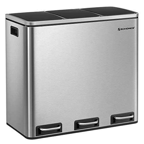 SONGMICS affaldspand, 3-rums, pedal, m. soft-close lg, indvendig plastspand, hndtag - slv stl