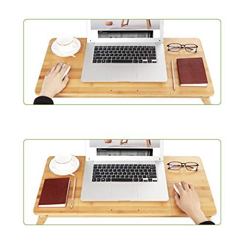SONGMICS Laptop skrivebord, foldbar, venstre- og hjrehndet, 5 vippevinkler, lufthuller - bambus