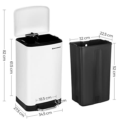 SONGMICS affaldsspand, 30L, m. indvendig spand og lg med bld lukning, lufttt - hvid stl