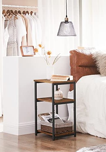 VASAGLE sidebord, m. 2 hylder, rektangulr - rustik brun spnplade og sort stl (34x30)