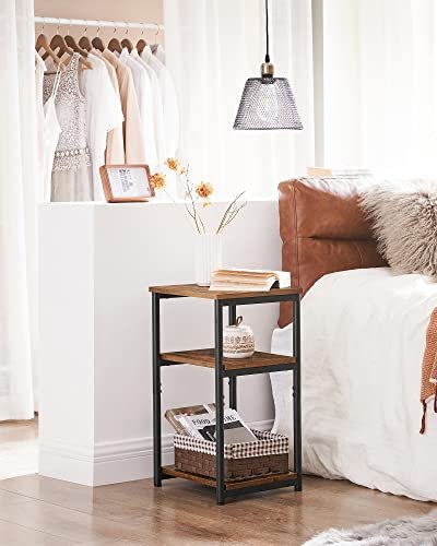 VASAGLE sidebord, m. 2 hylder, rektangulr - rustik brun spnplade og sort stl (34x30)