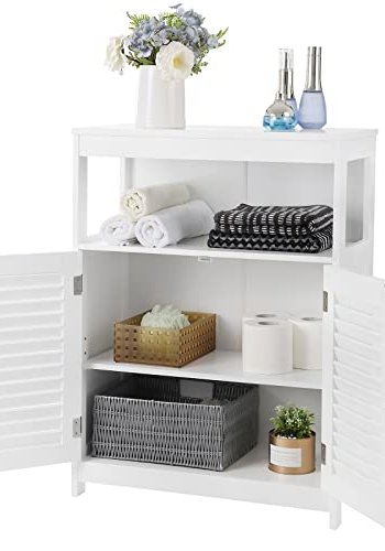 VASAGLE badevrelsesskab, m. 2 lamellger, 1 hylde og 1 rum - hvid MDF