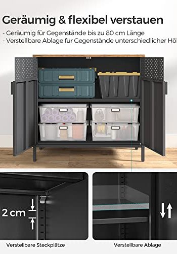SONGMICS skab, m. 2 lger og 1 justerbar hylde - rustik brun spnplade og sort stl