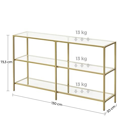 VASAGLE konsolbord, m. 2 hylder - hrdet glas og guld stl (130x30)