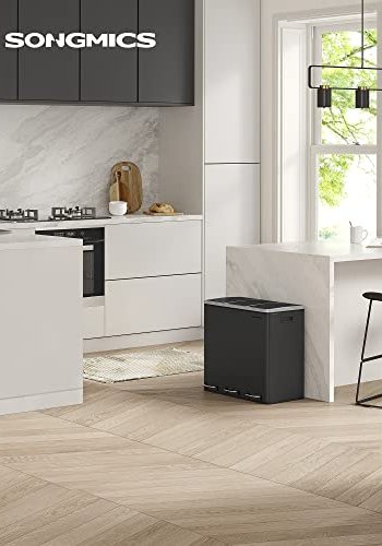 SONGMICS affaldsspand, m. 3-rum pedalspand, soft-close lg, plastspande, hndtag - sort stl