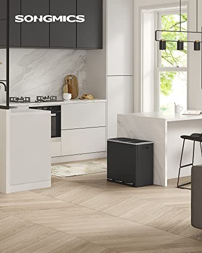 SONGMICS affaldsspand, m. 3-rum pedalspand, soft-close lg, plastspande, hndtag - sort stl
