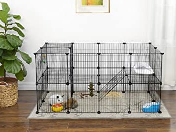 SONGMICS 2-etagers kravlegrd til kledyr, til sm dyr, marsvin, hamster, kanin - sort metal