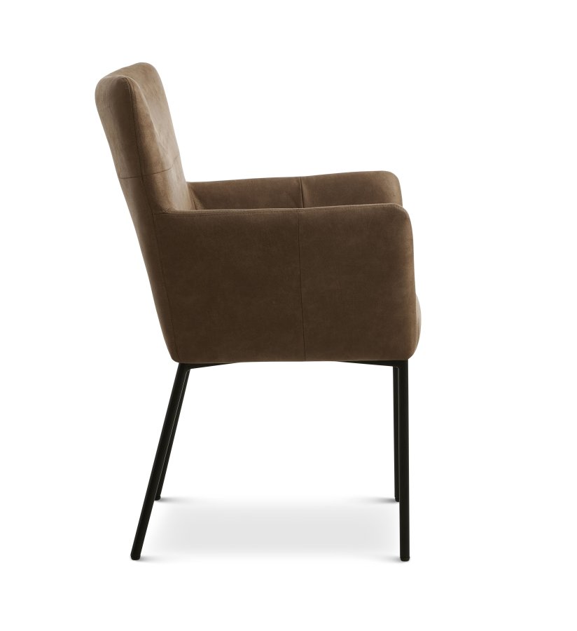 Ellie spisebordsstol, m. armln - almond micro lder og sort metal