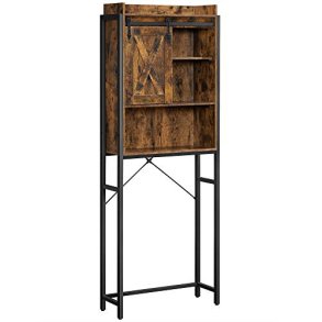 VASAGLE badevrelsesoverskab til vaskemaskine/toilet, m. 1 skydelge, 4 hylder - brun spnplade/stl