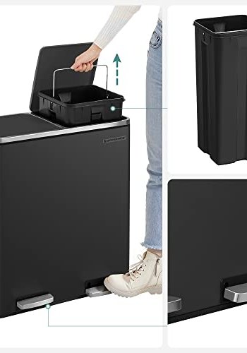 SONGMICS affaldsspand, lufttt, m. 2 rum, pedal, indvendige plastspande, lg, hndtag - sort metal