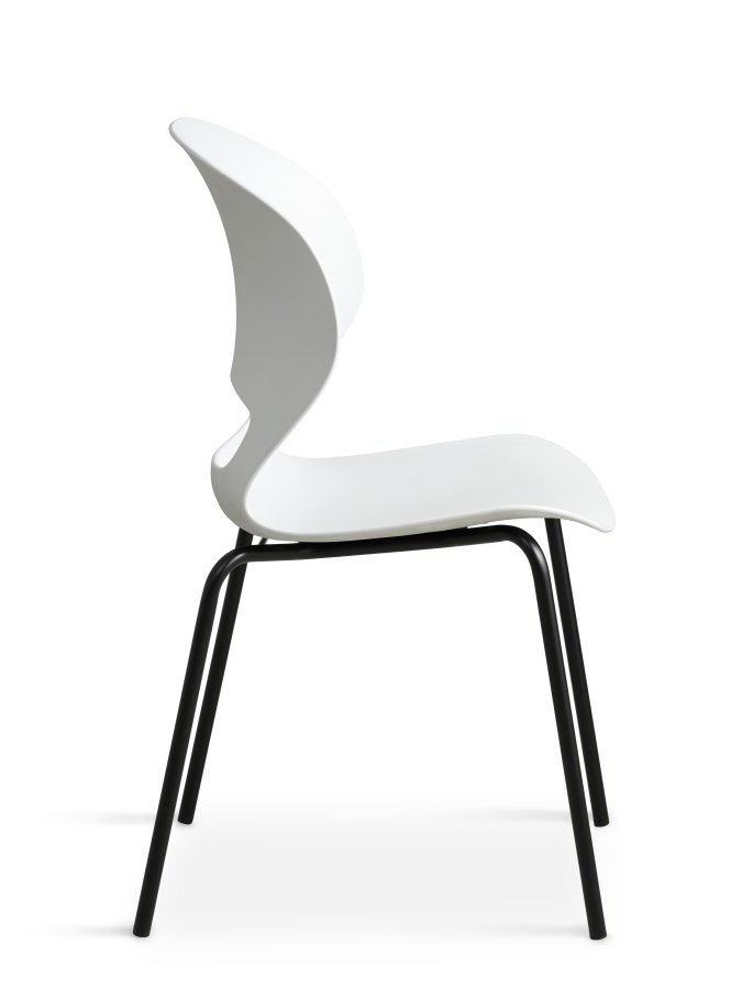 Linea spisebordsstol - hvid PVC og sort metal