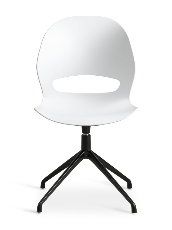 Linea spisebordsstol, m. drejefunktion - hvid PVC og sort metal