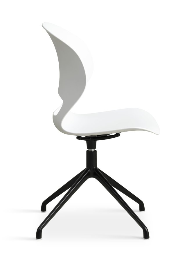 Linea spisebordsstol, m. drejefunktion - hvid PVC og sort metal