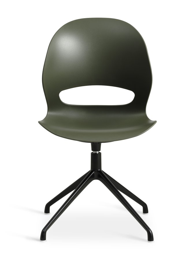 Linea spisebordsstol, m. drejefunktion - oliven PVC og sort metal