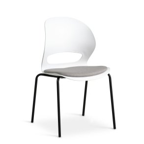 Linea spisebordsstol, m. gr stofhynde - hvid PVC og sort metal