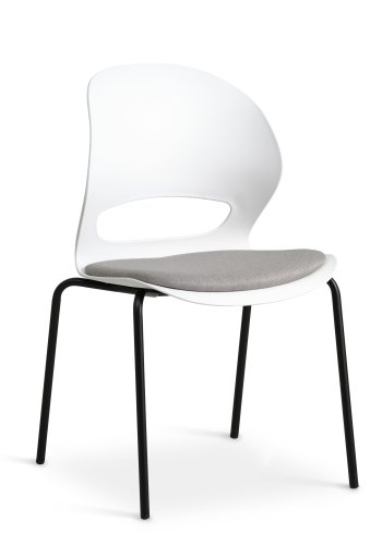 Linea spisebordsstol, m. gr stofhynde - hvid PVC og sort metal