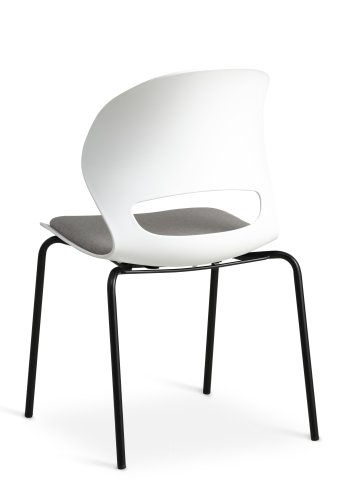 Linea spisebordsstol, m. gr stofhynde - hvid PVC og sort metal