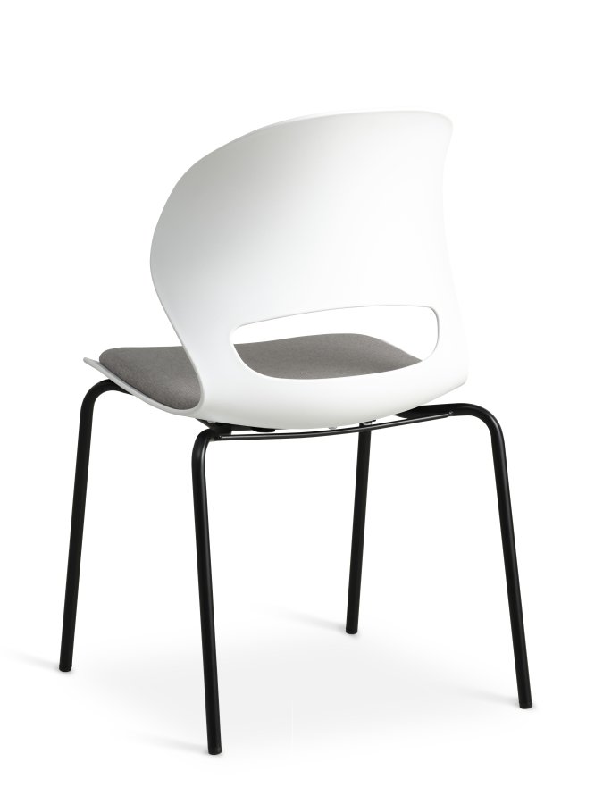 Linea spisebordsstol, m. gr stofhynde - hvid PVC og sort metal
