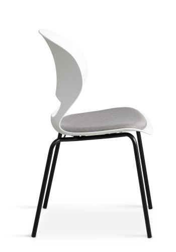 Linea spisebordsstol, m. gr stofhynde - hvid PVC og sort metal