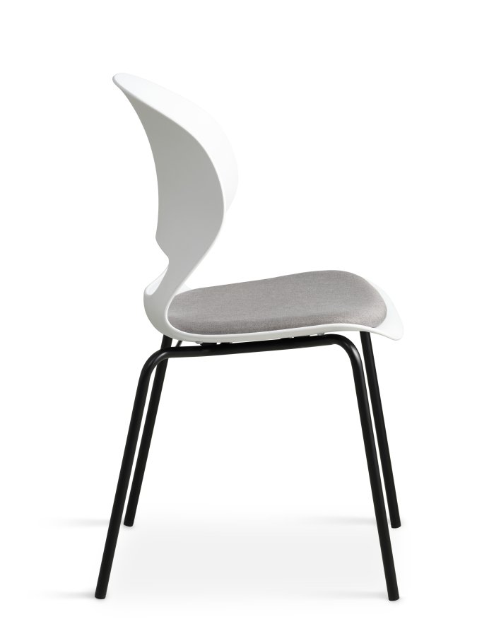 Linea spisebordsstol, m. gr stofhynde - hvid PVC og sort metal
