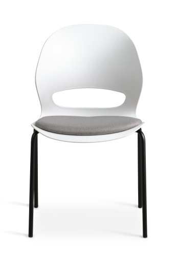 Linea spisebordsstol, m. gr stofhynde - hvid PVC og sort metal