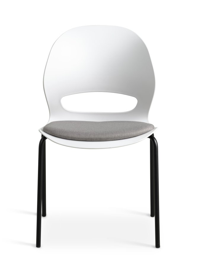 Linea spisebordsstol, m. gr stofhynde - hvid PVC og sort metal