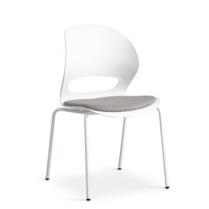 Linea spisebordsstol, m. gr stofhynde - hvid PVC og hvid metal