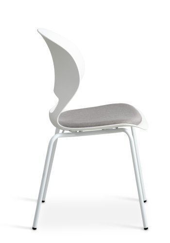 Linea spisebordsstol, m. gr stofhynde - hvid PVC og hvid metal