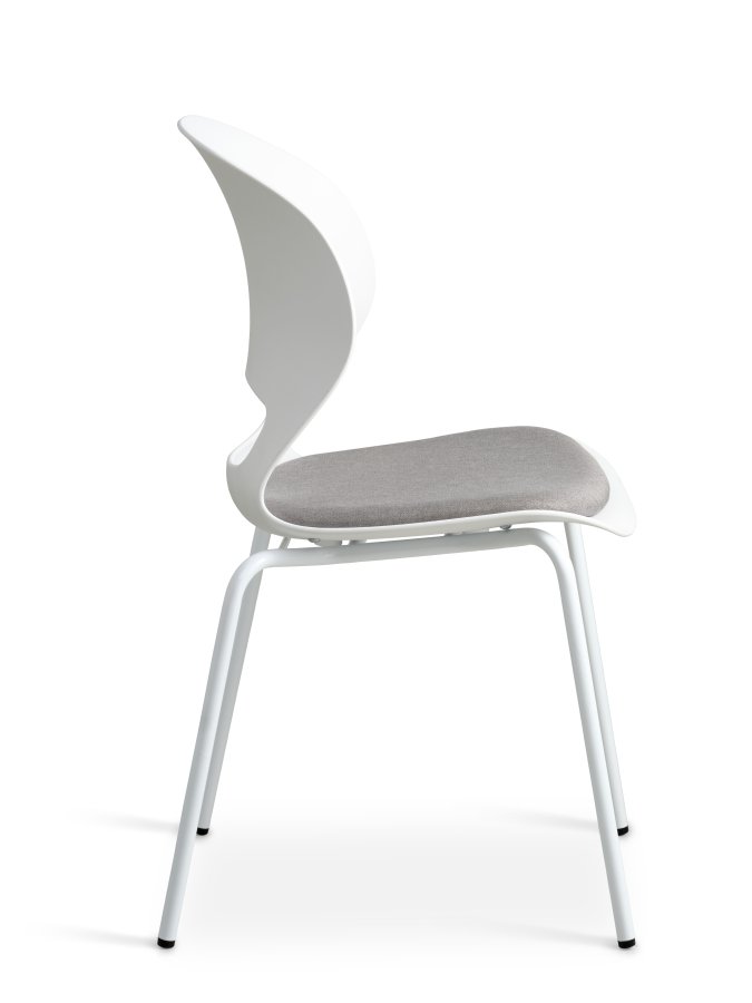 Linea spisebordsstol, m. gr stofhynde - hvid PVC og hvid metal