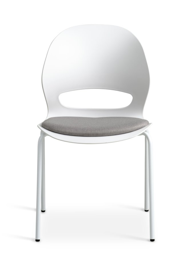Linea spisebordsstol, m. gr stofhynde - hvid PVC og hvid metal