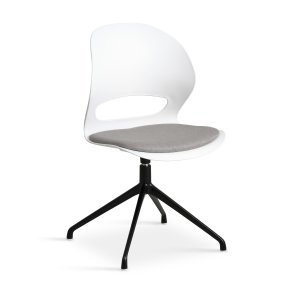 Linea spisebordsstol, m. drejefunktion og gr stofhynde - hvid PVC og sort metal