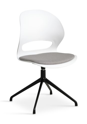 Linea spisebordsstol, m. drejefunktion og gr stofhynde - hvid PVC og sort metal