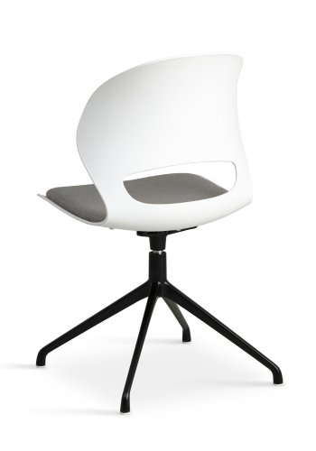 Linea spisebordsstol, m. drejefunktion og gr stofhynde - hvid PVC og sort metal
