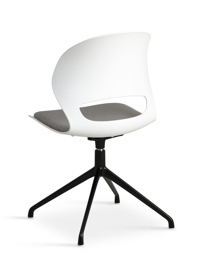 Linea spisebordsstol, m. drejefunktion og gr stofhynde - hvid PVC og sort metal