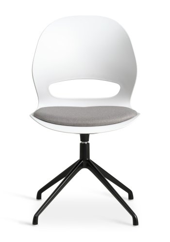 Linea spisebordsstol, m. drejefunktion og gr stofhynde - hvid PVC og sort metal